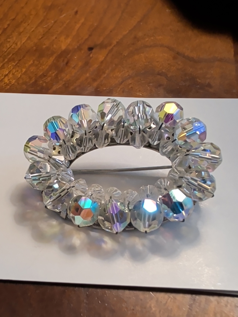 Aurora Borealis Pin Brooch AB rhinestone silver tone backing Beautiful shine